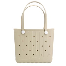 Forrader Rubber Beach Tote Bag, Large Waterproof Beach Bag for Pool Boat, Sports, Outdoor Washable Travel Tote Bag, Khaki, Medium