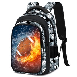 Fitvc School Backpack for Boys - American Football Boys Backpack for Kids Children Teens Elementary Middle School - 17″ Sport Bookbag Travel Back Pack for Age 6-18