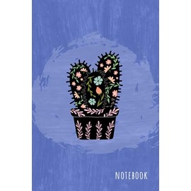 Notebook: 6x9 Medium Lined Journal with Numbered Pages and Blank Date on Top | Cactus Silhouette Floral Design Blue