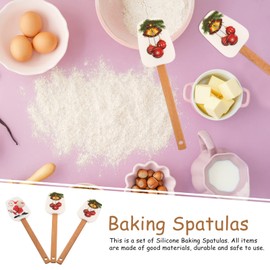 Christmas Spatula Set, 3 Pieces Kitchen Christmas Silicone Spatula Set with Wooden Handle for Baking Cooking and Christmas ( Santa Claus and Christmas bell Pattern )