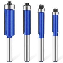 Feanron Top Bearing Flush Trim Router Bit 1/4'' Shank Straight Flush Cut Router Bit Set, 4Pcs Carbide Router Bits for Woodworking, Pattern Router Bit Flush Trim Ideal for Trimming Cutting Laminates