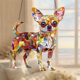 Colourful Chihuahua Dog Ornament for Window Hanging Decor, 2D Acrylic Dog Lovers Gifts for Women Men, Suncatcher Ornaments Wall Decor (Chihuahua, 8" * 6.3")