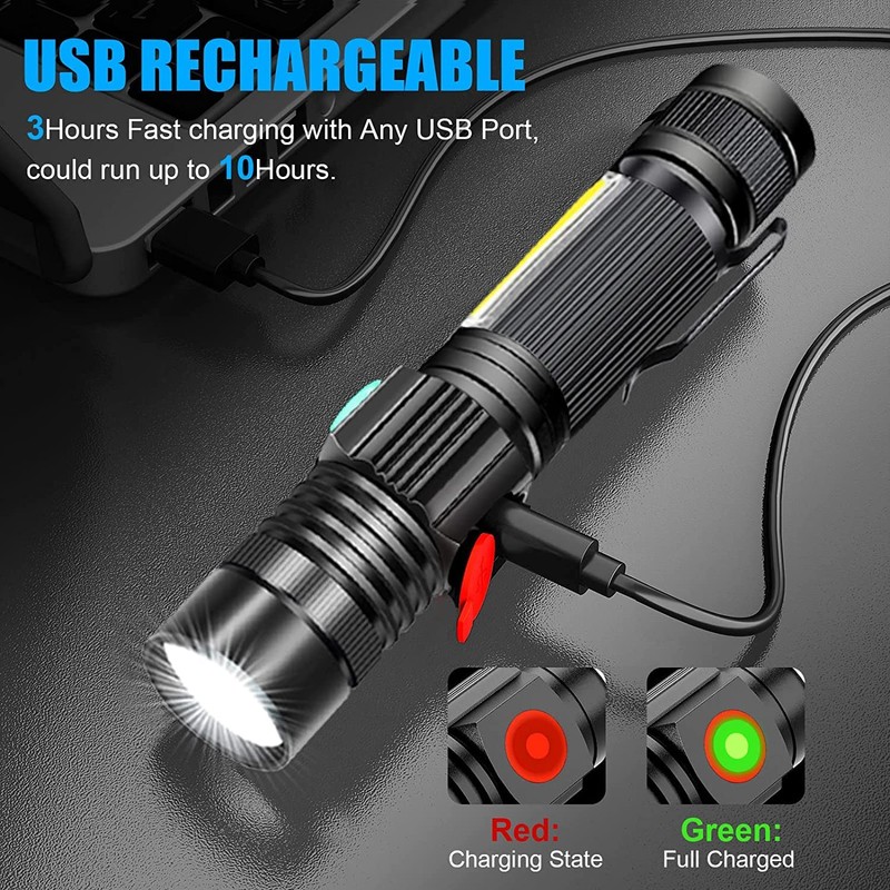 USB Rechargeable Flashlight, Magnetic LED Flashlight, 2000 Lumen Super Bright