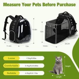 Lekereise Cat Backpack Carrier, Expandable Large Space Cat Bubble Backpack for Kitty Small Dog up to 18lbs, Transparent Pet Carrier for Travel, Hiking, Walking & Outdoor, Black