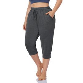 ZERDOCEAN Women's Plus Size Active Yoga Lounge Indoor Capri Casual Comfy Relaxed Joggers Pants with Pockets Drawstring Darkgray 3X