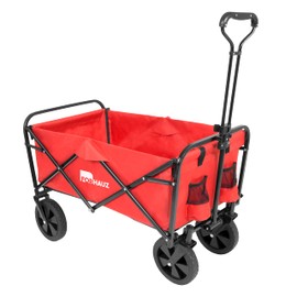 ForHauz Folding Collapsible Heavy Duty Wagon Cart with All-Terrain Wheels for Outdoor Utility, Beach, and Garden, Red