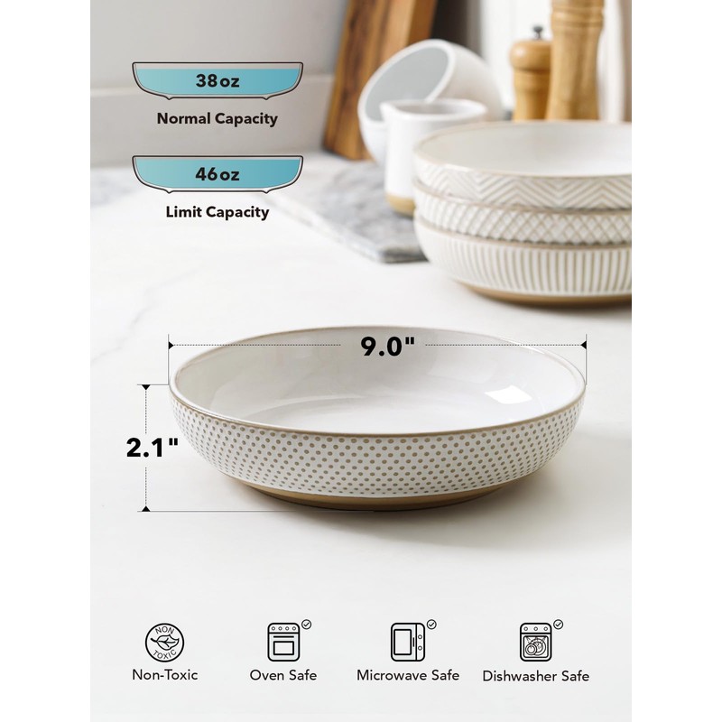 LE TAUCI Pasta Bowls 46oz, Large Salad Bowl, Ceramic Serving