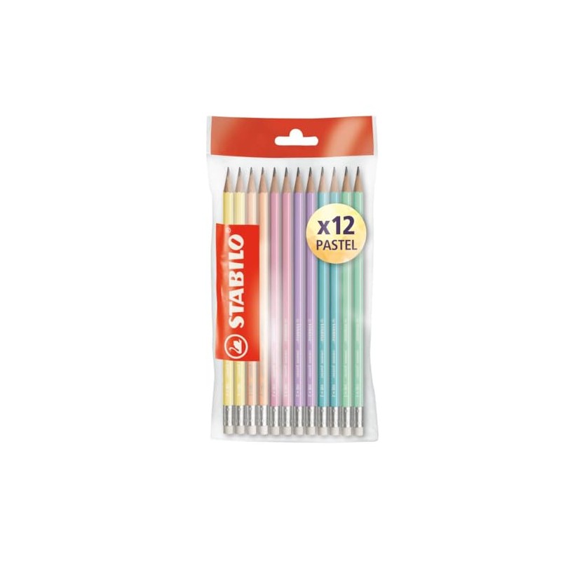 Stabilo Graphite HB Pencils with Eraser, 6 Pastel Colours, Pack