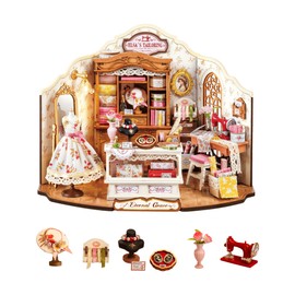 Rolife Model Kit Elsa's Tailoring Wooden DIY Miniature House Kit Vintage Rustic Style Tailor Shop Dollhouse Home Decoration Birthday Gift for Her