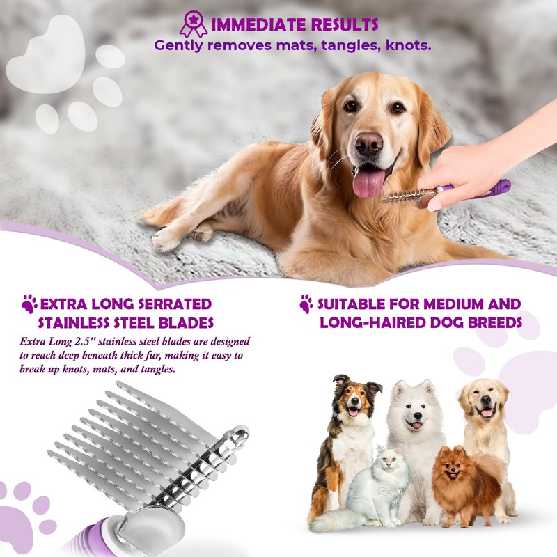 Dematting Undercoat Rake Comb for Dogs & Cats with Long