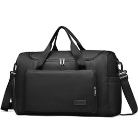 HOTOR Gym Bag for Women - Travel Duffle Bag with Shoe Compartment and Waterproof Pocket, Carry on Luggage with Trolley Sleeve for Sports, Weekend Trips, Black, 19.7" × 9.8" × 11.8"