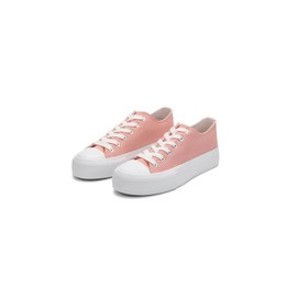 Womens Platform Canvas Shoes Low Top and High Top Canvas Sneakers Lace-up Fashion Casual Shoes for Women Pink