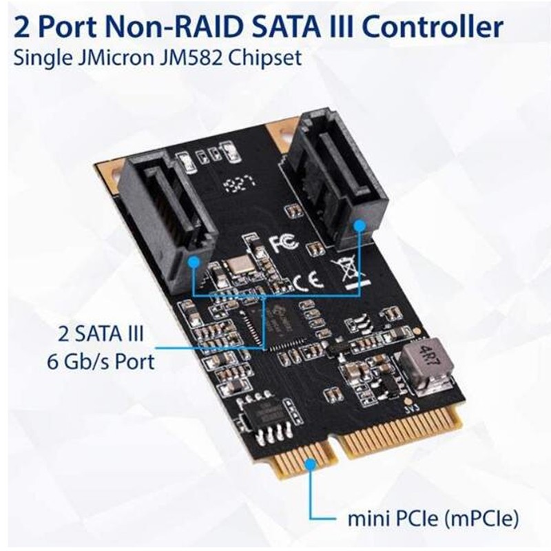 Mini PCi E to 2 Port SATA Expansion Card 6Gbps