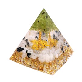 GOLD STONE Orgonite Pyramid Lucky Tree Natural Stone Gravel Moonstone Width Approx. 5cm Figurine Power Stone Purification Pattern 1 Peridot