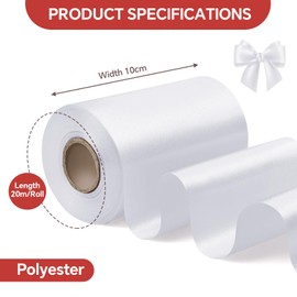 ​​ihaspoko 10 cm Wide Satin Ribbon White - 20 m Gift Ribbon for Gift Wrapping, Weddings, Crafts | Ribbon for Cards, Decoration & Wedding Cars