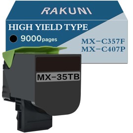 RAKUNI MX-C35TB Black Compatible High Yield Toner Cartridge Replacement for Sharp MX-C35TB MX-C35TC MX-C35TM MX-C35TY, for Use in MX-C357F MX-C407P Printer (Black 9000 Pages)