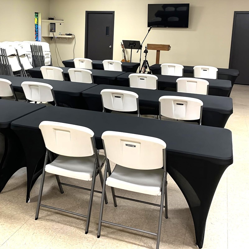 Spandex Tablecloth [6FT, Black] for Rectangle Tables with Open Back,Elastic