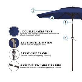 AreShark 10FT 2-Tiers Outdoor Patio Umbrella, Outdoor Table Umbrella with Push Button Tilt and Crank, Vented Large Market Umbrella 8 Sturdy Ribs UV Protection for Pool, Deck, Backyard, Garden (Navy)