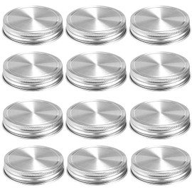Stainless Steel Mason Jar Lids,12 Pack Polished Surface,Reusable and Leak Proof,Storage Caps with Silicone Seals for Regular Mouth Size Jars (12-Pack Stainless Steel Lids(Regular Mouth))