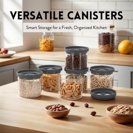 The Hazel Pantry Glass Airtight Canisters with Silicone Lids – BPA-Free Borosilicate Containers for Food Prep, Storage, Wet or Dry Foods, Pasta, Rice, Flour, Tea, Herbs, Snacks – Set of 6 (17.5 oz)