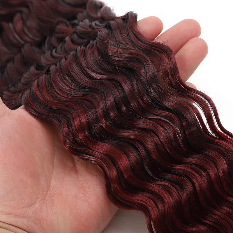 18 Inch Ocean Wave Crochet Hair Extensions Black-Burgundy Deep Wave