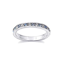 Rhodium Plated Sterling Silver Wedding & Engagement Ring Aquamarine & White CZ Channel set Eternity Ring 3MM (Size 5 to 10) Size 7