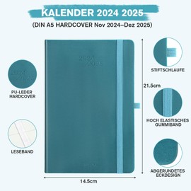 INYEEXUP Calendar 2024 2025 A5 Weekly Planner Hardcover with PU Leather, Pocket Calendar 14 Months (Nov 2024-Dec 2025), Study Planner 2024/25, 1 Week 2 Pages with Pen Loop