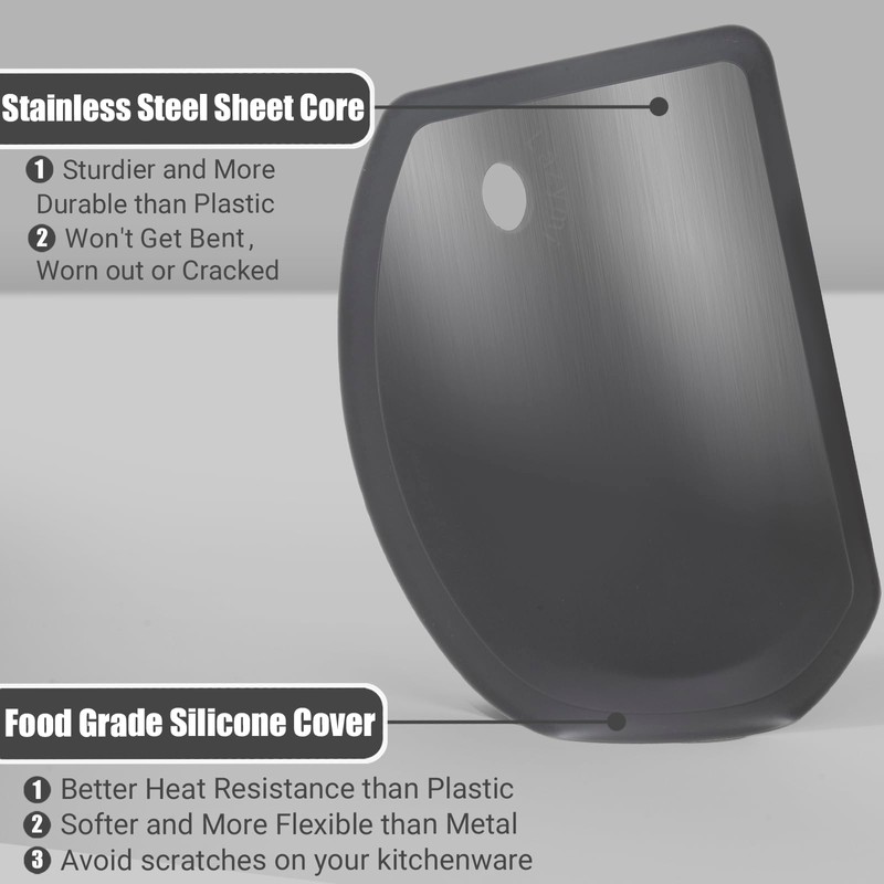 Silicone Dough Scraper with Stainless Steel Sheet, Curved Edge Flexible