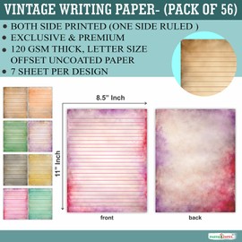 PARTH IMPEX 56 Sheets Vintage Lined Writing Paper 8.5x11 - Letter Size Ruled Stationery Rustic Old Looking Letterhead Printer Paper - 120gsm Thick Uncoated Decorative Colored Antique Aged Design