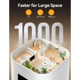 VAGKRI 12L Large Room Humidifier, 120H Long Lasting Cool Mist, 3 Mist Levels, Auto Humidity Adjustment, Top Fill Design with Essential Oil Tray for Bedroom, Home, Plants, Baby