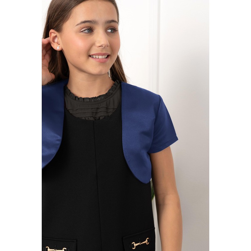 BlackButterfly Children's Satin Short Sleeve Bolero Girls, midnight blue
