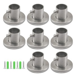 (8 Pieces) 22mm Wall Mount Pipe Bracket 304 Stainless Steel Rod Flange Holder Pole End Support Socket End Bracket for Closet Wardrobe Shower Curtain Rod