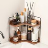 Snuvid 2-Tier Bathroom Counter Organizer, Wooden Corner Shelf for Vanity