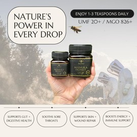 BeeNZ Raw Manuka Honey, Certified UMF 20+ (MGO 829+), Pure New Zealand Manuka, Natural Sweetener, Superfood Honey for Wellness Support, No Sugar Added, Traceable from Hive to Jar, 8.8 oz/250g