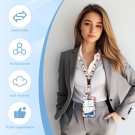 Oiieco Retractable Lanyard with ID Card Holder, Work Lanyard Card Holder with Retractable Badge Reel Carabiner Clip and Detachable Strap for Worker Nurse Teacher Student Women Kid, Pink Flower