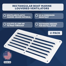 Five Oceans FO590-M2 Rectangular Boat Marine Louvered Ventilators, White Durable Injection-Molded ABS Plastic, 10-1/4 inches (260 mm), UV and corrosion resistant, 6 slots (Pair)