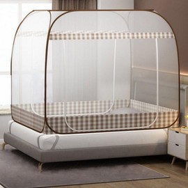 Large Pop-Up Square Mosquito Net Canopy with Floor and Double Doors Brown, 1-2 Person
