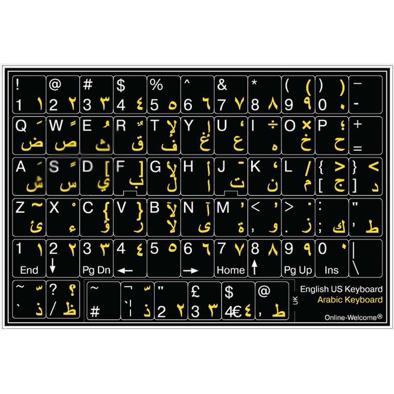 Arabic-English Non Transparent Black Background Keyboard Computer Stickers