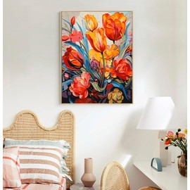 Offito Paint by Numbers Kit for Adults- Flowers Adult Paint by Number Kits on Canvas for Beginners, Flowers DIY Acrylic Oil Number Painting Kits for Home Wall Decor Gift 16"x 20" (Without Frame)