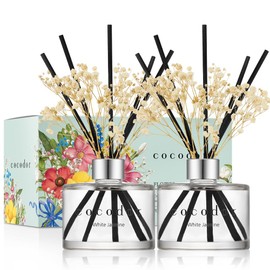 COCODOR Preserved Flower Reed Diffuser/White Jasmine/6.7oz/2Pack / Home Fragrance Scent Essential Oil Stick Diffuser for Bedroom Bathroom Home Décor
