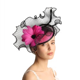 VIMARO Black Fascinator Hats for women With Colorful Flower, Tea Party Kentucky Derby Hats for Women (Fuchsia)