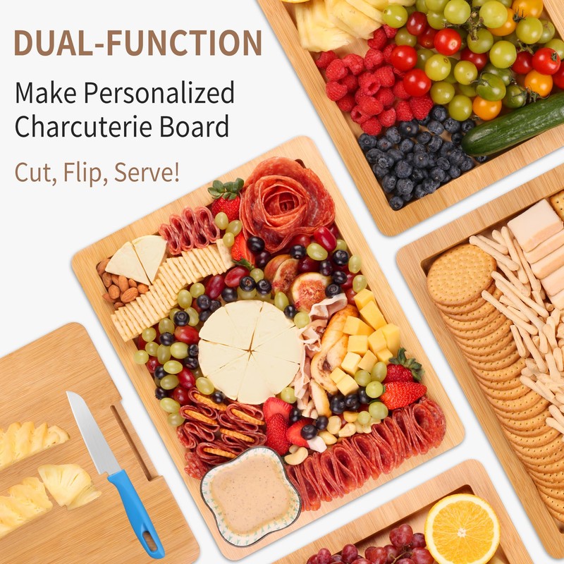 CAWIU Charcuterie Board with Lid and Handle - Portable Travel