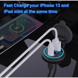 Cahuczlhoz Car Fast Charger Power Socket Outlet 12V-24V QC3.0 + PD USB C for Boat RV Marine