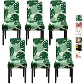 THISFIND Chair Covers for Dining Chairs Set of 6, Tropical Monstera Leaf Full Print, Stretch Fit Washable Fabric, Decorative Protective Slipcovers for Home Kitchen Banquet