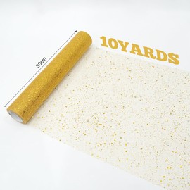 Tulle Fabric Glitter Gold 30 cm x 9.1 Metres, Tulle Ribbon Table Runner Glitter, Roll Tulle for Christmas, Wedding, Party, Birthday, Christmas Tree Clothing, Decoration Crafts