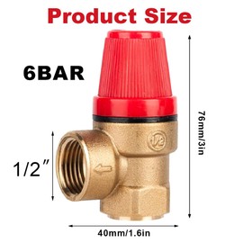 1/2 Inch Safety Valve Relief Valves, G1/2 Inch Female Thread Brass Pressure Reducing Valve, DN15 Diaphragm Safety Valve, 6 Bar 1/2 Inch Female Vent Valve for Drinking Water, Oil, Gas
