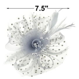 HIWIND Women's Fascinators Tea Party Wedding Derby Mesh Flower Pearl Feather Fascinator Hat with Headband and Clip