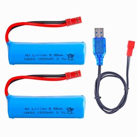 Cecicebb 3.7V 1500mAh Li-ion Battery JST Plug for RC Trucks QHX-557F Foam Blaster Toys 2 Pack with USB Charger