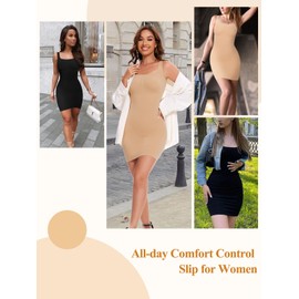 JOYSHAPER Shapewear Slip for Under Dresses Tummy Control Square Neck Womems Full Slips Seamless Body Shaper