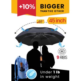 NEW 2 Pack Premium Large Windproof Double Canopy Umbrellas for Rain - Travel Compact Automatic Folding Umbrella for Backpack - Portable Auto Oversized Black Compact Umbrella for Men and Women